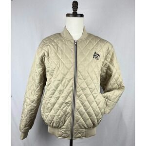 GUC Filthy Wealth Clothing Tan Quilted Bomber Jacket Beige Full Zip Mens Size XL